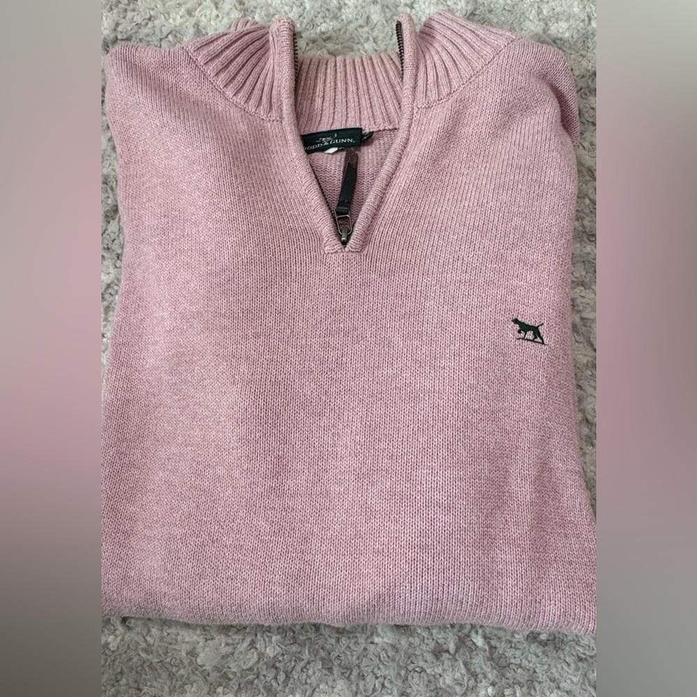 Rodd & Gunn Men's Zip-Up Sweater in Soft Pink.